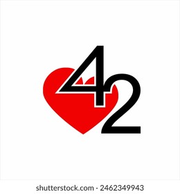 Simple number 42 logo design with a heart symbol.