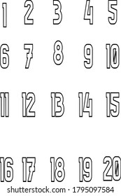  simple number vector coloring book illustration.