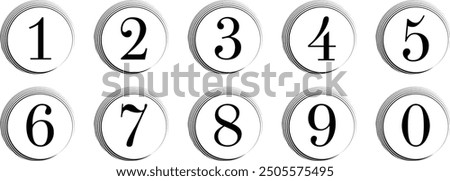 simple numbers icon with black scroll circle. from 0 to 9. number button vector illustration.