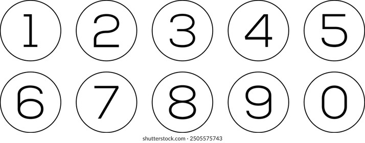 simple numbers icon with circle. from 0 to 9. number button vector illustration.