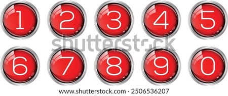 simple numbers icon with red color glossy circle. from 0 to 9. number button art vector illustration.