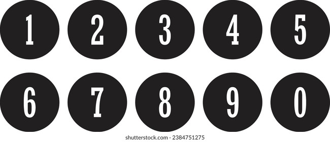 Simple numbers symbol set within a black round icon
