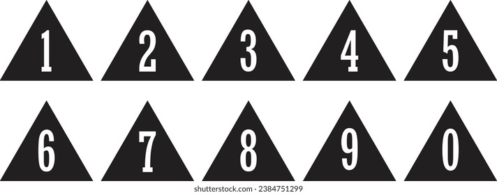 Simple numbers symbol set within a black triangle icon