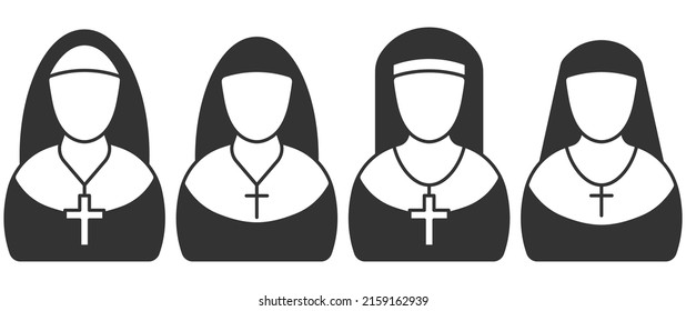 Simple Nun Icon. Sister of mercy sign. Vector illustration. Eps 10.