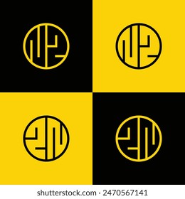 Simple NZ and ZN Letters Circle Logo Set, suitable for business with ZN and NZ initials