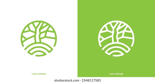 Simple Oak Tree Line Logo. Modern Natural Tree Branch Logo Design Template.