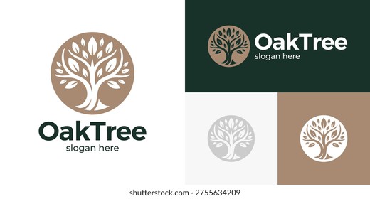 Simple oak tree logo design vector illustration