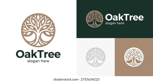 Simple oak tree logo design vector illustration