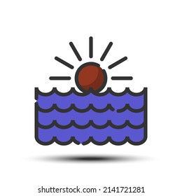 Simple ocean filled line icon, river and sea related concept on the white background