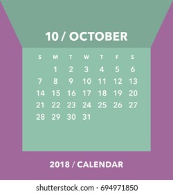 Simple October 2018 calendar. Week starts from Sunday.
