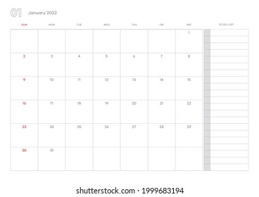 Simple ilustración de plantilla de calendario de octubre de 2022.