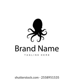 simple octopus logo silhouette design deep sea animal in brand template illustration