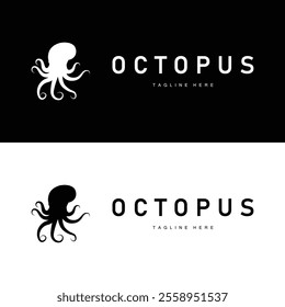 simple octopus logo silhouette design deep sea animal in brand template illustration