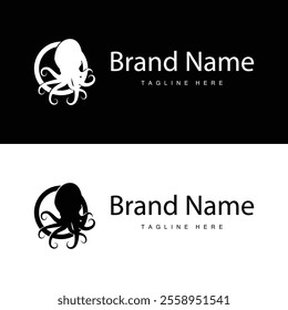 simple octopus logo silhouette design deep sea animal in brand template illustration