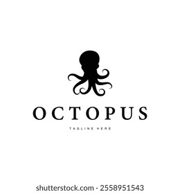 simple octopus logo silhouette design deep sea animal in brand template illustration