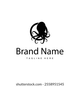 simple octopus logo silhouette design deep sea animal in brand template illustration