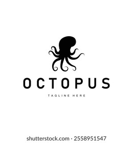 simple octopus logo silhouette design deep sea animal in brand template illustration