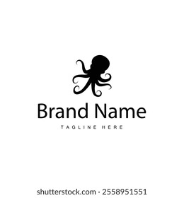 simple octopus logo silhouette design deep sea animal in brand template illustration