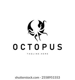 simple octopus logo silhouette design deep sea animal in brand template illustration