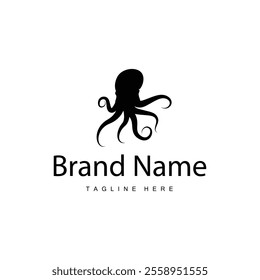 simple octopus logo silhouette design deep sea animal in brand template illustration