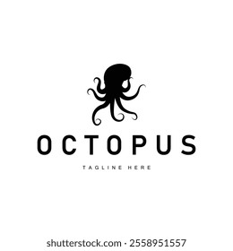 simple octopus logo silhouette design deep sea animal in brand template illustration