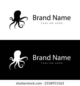 simple octopus logo silhouette design deep sea animal in brand template illustration