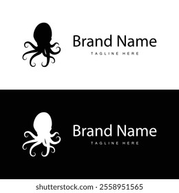 simple octopus logo silhouette design deep sea animal in brand template illustration