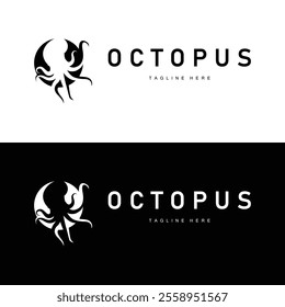 simple octopus logo silhouette design deep sea animal in brand template illustration