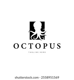 simple octopus logo silhouette design deep sea animal in brand template illustration