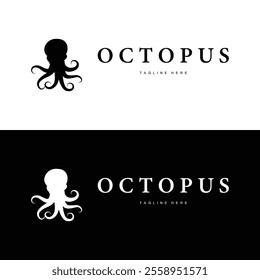 simple octopus logo silhouette design deep sea animal in brand template illustration