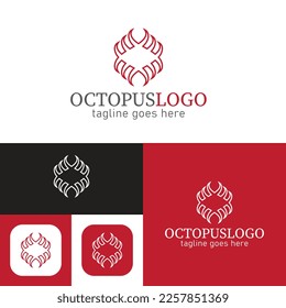 Simple Octopus logo.Minimal Icon Style.Vector Illustration.Black and white.Unique, elegant, modern style.