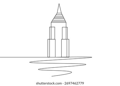 Projeto minimalista de uma linha de esboço de edifício de escritório simples