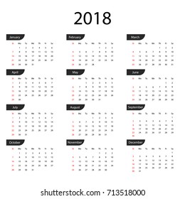 Simple office calendar for 2018. Black and white template.