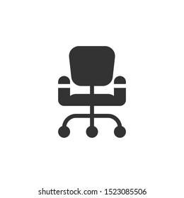 Simple office chair icon in solid style design on white background. Related to business, office, furniture, boss, website or mobile app and user interface. Vector Illustration Pixel Perfect 48x48.