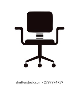 Simple office chair icon with wheels and armrests on white background