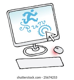 simple office computer with run command draw