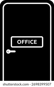 Simple office door icon with label and handle simple doorway symbol business entrance concept vector