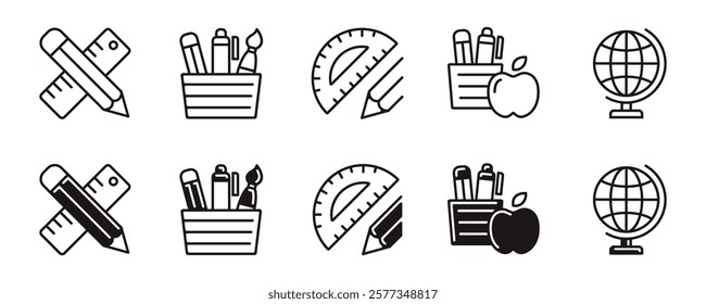 simple office and school stationery supply icon line set vector illustration