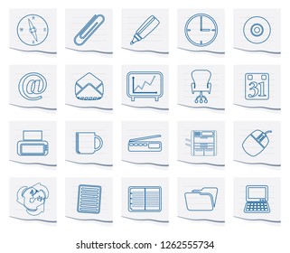 Simple Office tools icons on a piece of paper - vector icon set 2