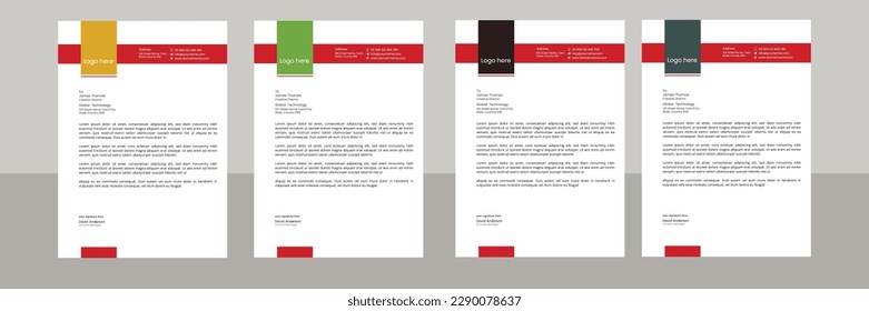 Simple, official, corporate, clear, clean, modern letterhead design template with color variation bundle. 