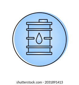 Simple oil barrel icon in circle, blue and white background. Drop of oil. Oil Industry. Detailed logo petroleum. Vector illustration	