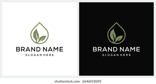 simple oil drop water and leaf nature logo design vector template