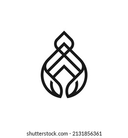 Simple Oil Leaf. Abstract Shape and Monochromatic Vector Logo Design 