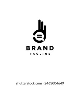 Simple OK Hand Message Logo Design. Simple Message Icon In OK Gesture Logo Design.