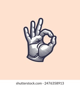 simple ok hand sign symbol retro vintage logo vector illustration template design