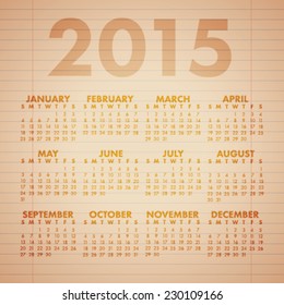 Simple Old Paper 2015 Year Vector Calendar