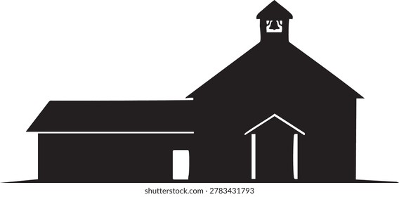 Simple old schoolhouse building silhouette