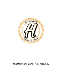 Simple and Old Style Letter mark for Letter "H".Old Style Badge For Letter “H”with Vintage Text Effect .Simple and Creative Light Brown Colored Typographic Logo Badge Design For Letter “H” .