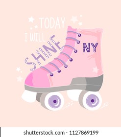 simple old style retro girlish trendy childish art with rollers and inscription "today i will shine" for woman clothes, posters, wall art, summer t-shirts, sweatshirts, hoodies etc. pink background