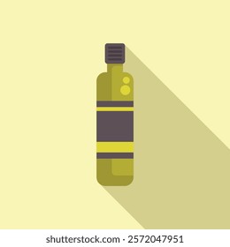 Simple olive oil bottle is casting a long shadow on a yellow background